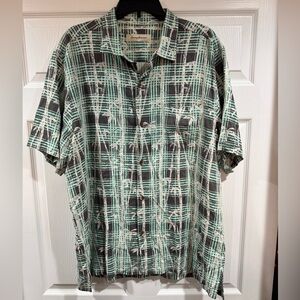 Tommy Bahama Green Black Tropical Casual Button up Shirt 100% silk mens XL